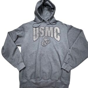 USMC United States Marine Corps Hoodie Charcoal Gray Distressed Graphic Mens M